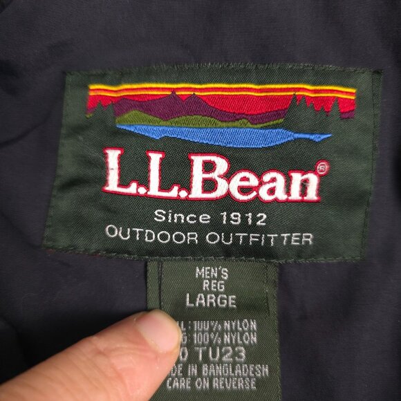 L.L. Bean Mens Navy Nylon hooded Jacket SZ L With Zip Pockets & Adjustable Hem - Picture 3 of 8